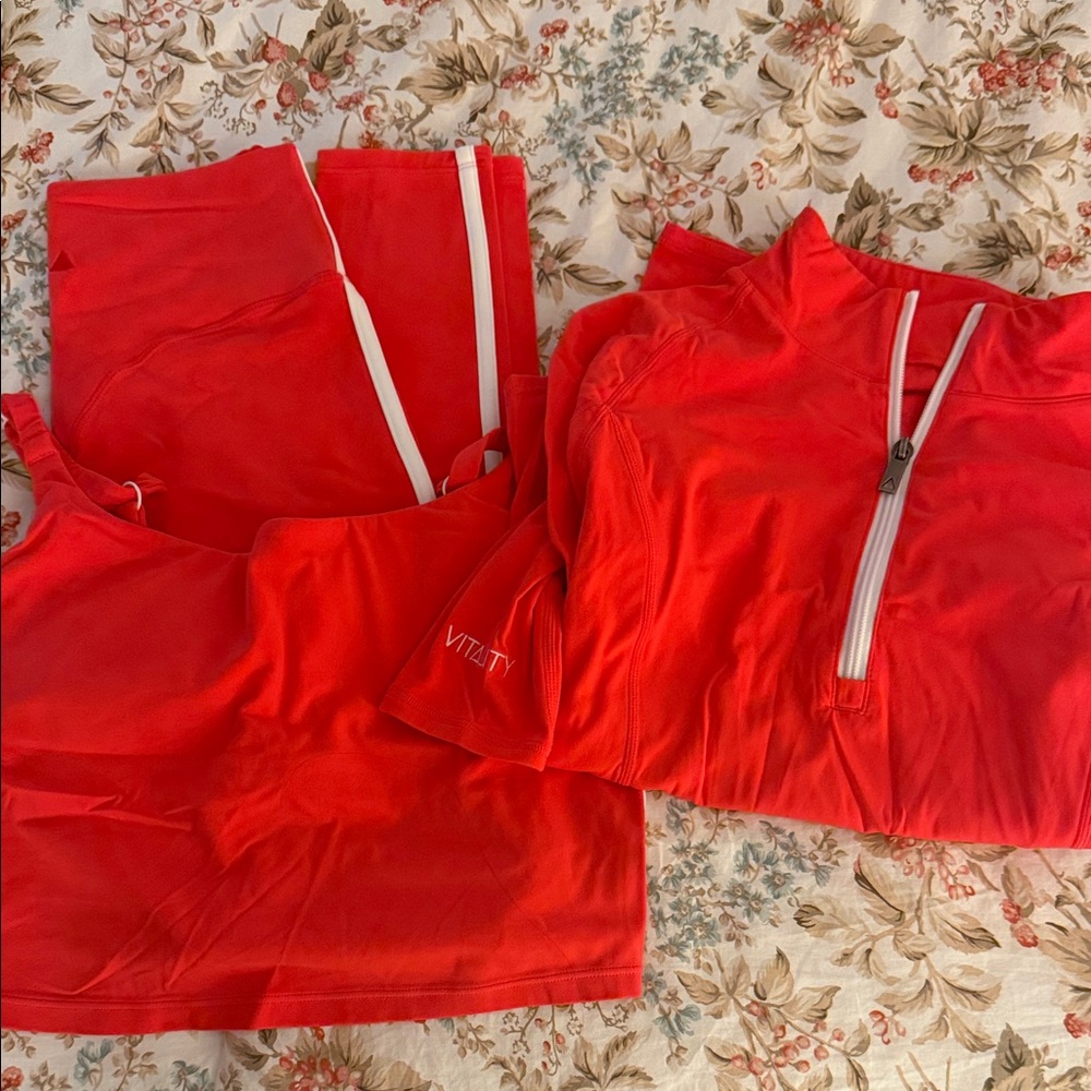Vitality Women’s Red Active Zip Pullover and Leggings Set
